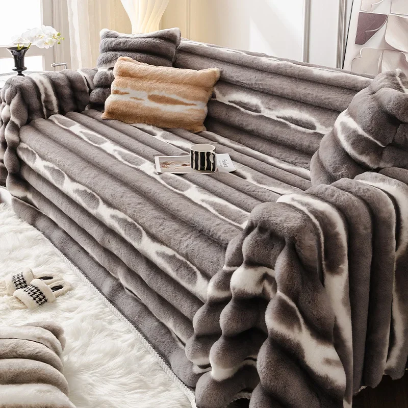 

EIFLOY-Rabbit Plush Sofa Cover, Non Slip, Towel Blanket, Soft, Thick, Couch Slipcover, Winter, Universal, Furniture Protector