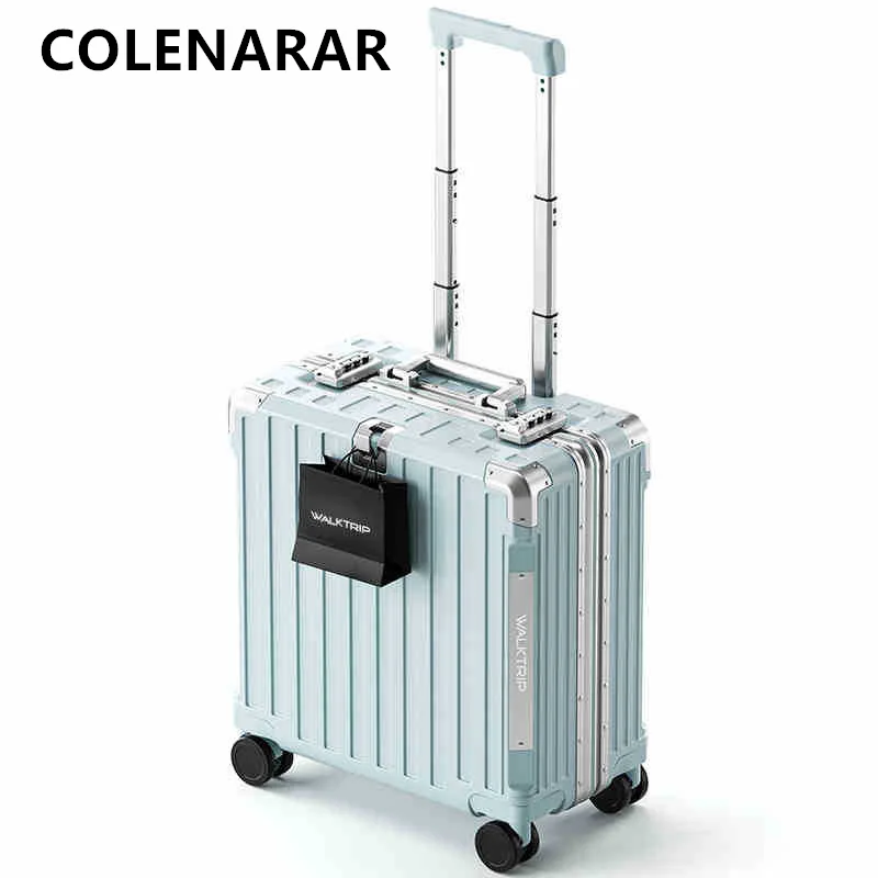 

COLENARAAluminum Frame Suitcase Small Boarding Box ABS + PC Trolley Case 18 Inch Cart Travel Bag Women's Carry-on Luggage