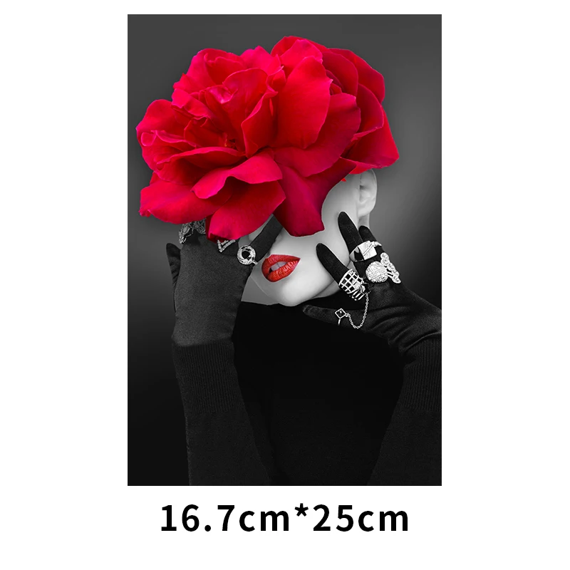 Fashion Rose Flower Thermal Patch Girl Transfers T-Shirt Jeans Art Lady Heat Transfer Washable Diy Iron-On Transfer Stickers