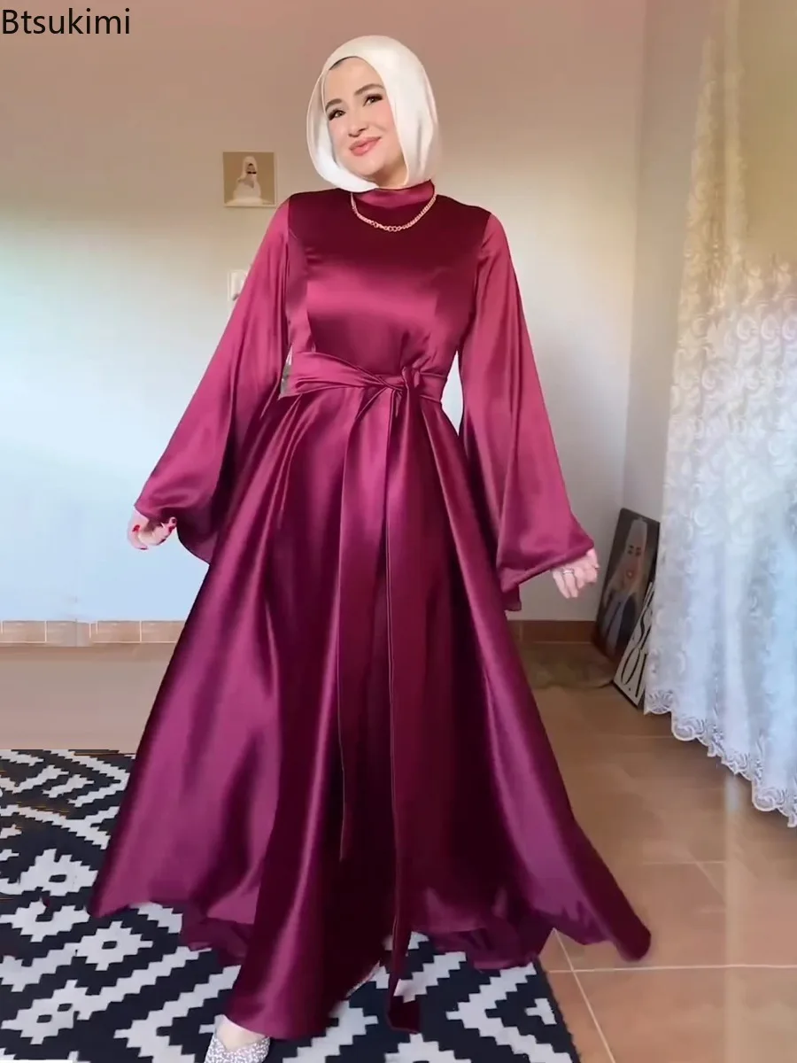 Eid Moslim Vrouwen Jurken Flare Mouw Vestidos Sjerpen Jalabiya Kaftan Solid Elegant Arabische Lange Gewaad Ramadan Marokko Bescheiden Abaya