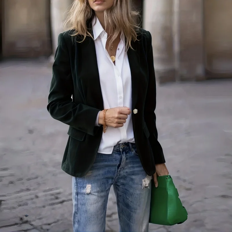 

Women's Slim Fit Corduroy Blazer Casual Long Sleeve Solid Short Jacket Elegant Winter Overcoat Autumn Fashion Lapel Coat