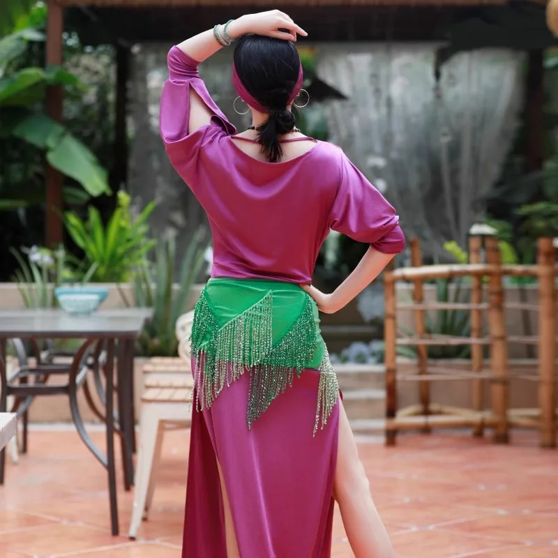 Maßgeschneiderter orientalischer Tanz, Folk-Farbanpassung, Robe, Haarband, Performance-Kleid, Übungskleid, Bauchtanz-Kostüme, kein Hüfttuch