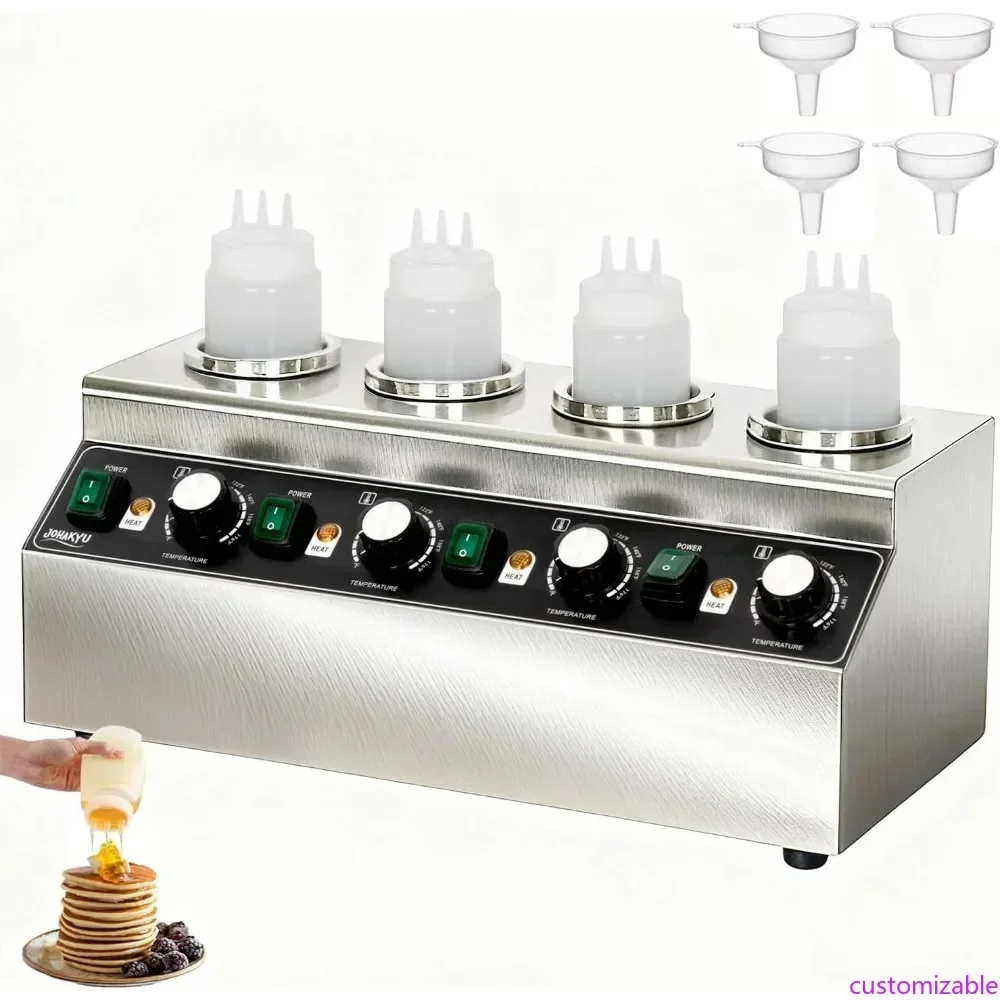 

Hot-sellingStainless Steel Countertop Electric Warmer Dispenser for Hot Fudge and Nacho Cheese, 4 x 650ml Squeeze Bottles Includ