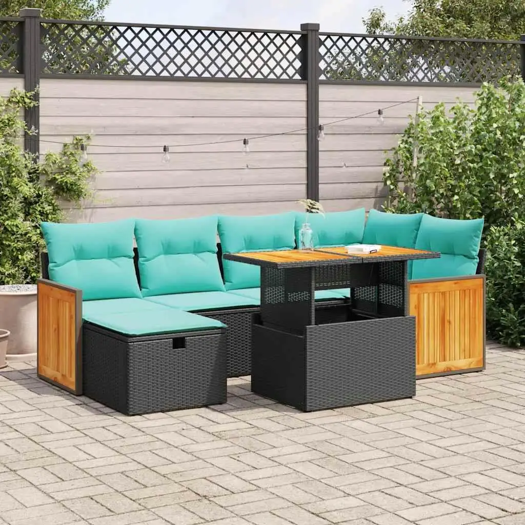 

7 Piece Outdoor Patio Sofa Set with Cushions Brown Wicker Acacia Furniture