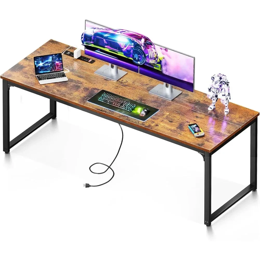 71 Inch Computer Desk with USB Ports, Large Office Desk, Long Study Student Writing Desk