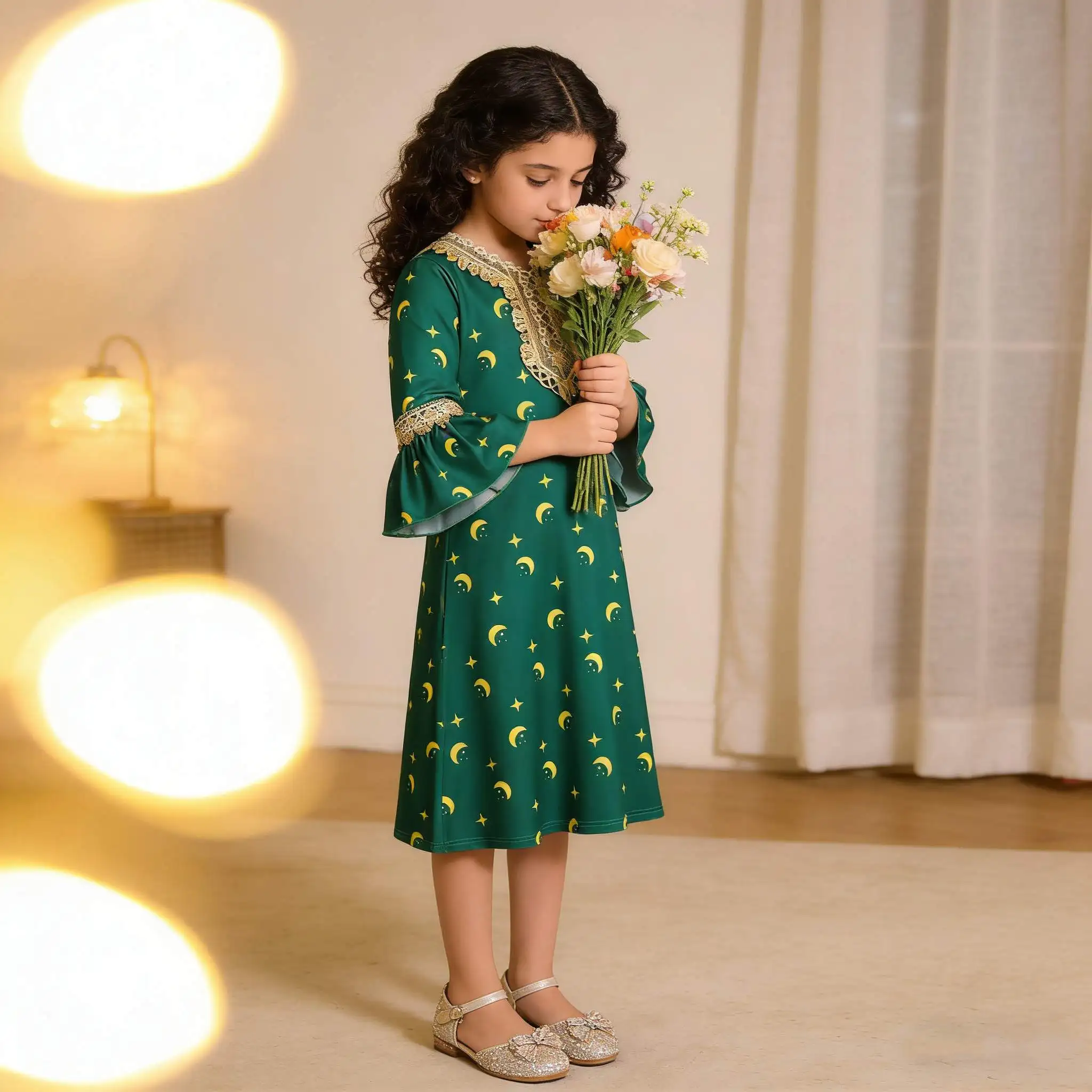 Muslim Ramadan Prayers Party Girls Dress Long Sleeve Robe Arab Dubai Casual Dresses Girl Child Eid Enfant Holiday Prom Costumes