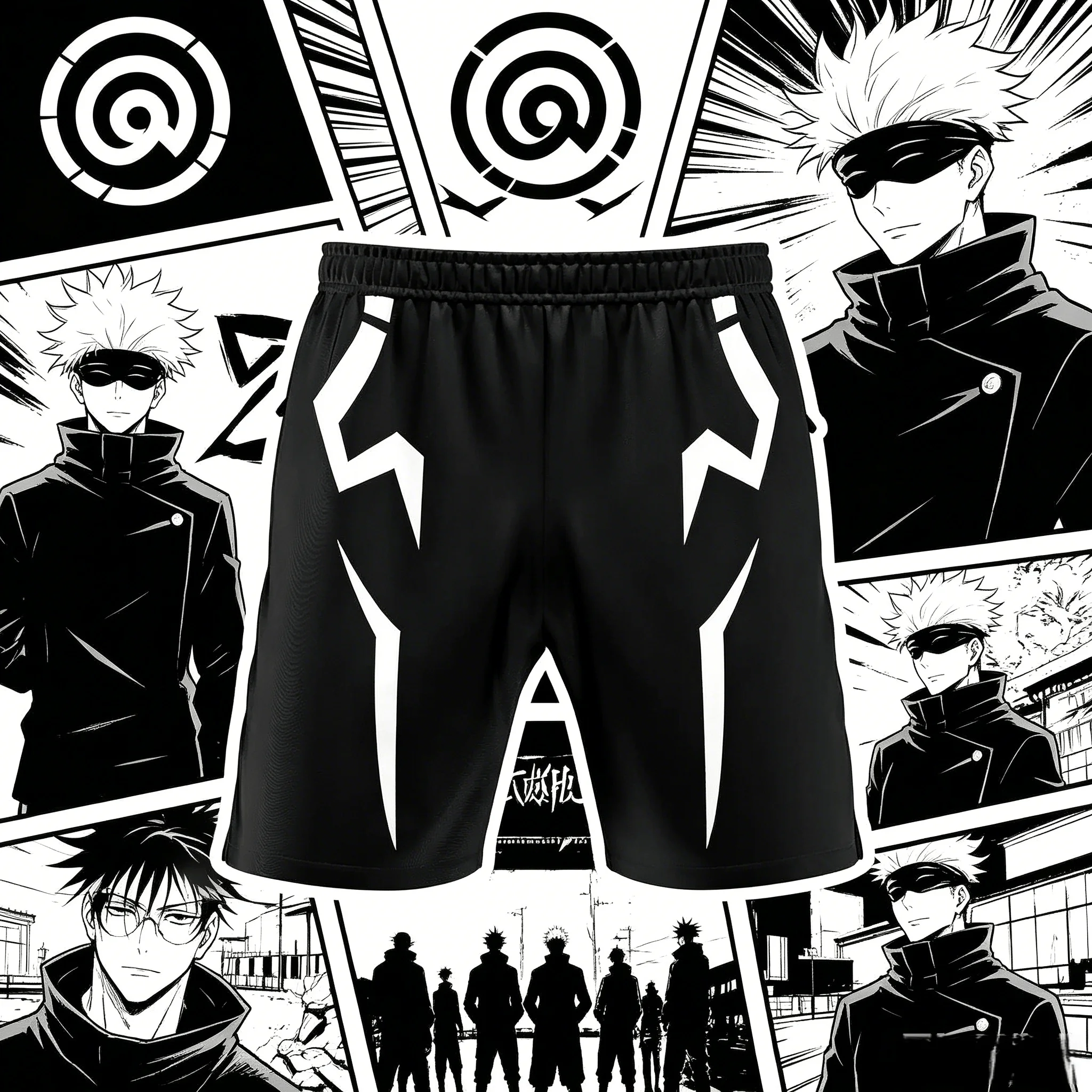 2026 Summer Jujutsu Kaisen Gojo Satoru Inspired Quick Dry Gym Shorts, Men's Unisex Anime Symbol Print Running Sports Shorts