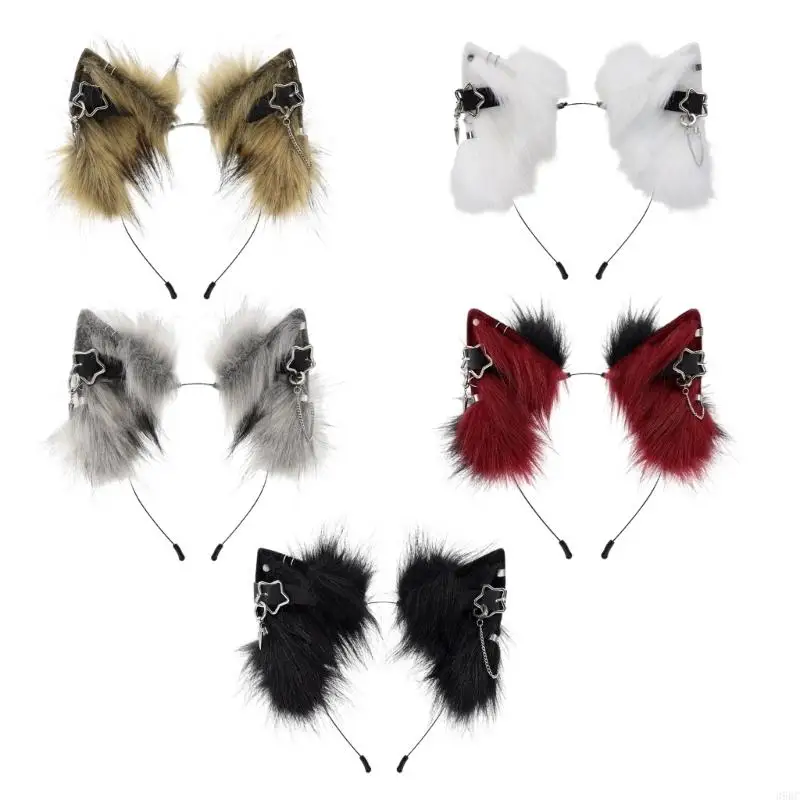 

39BC Lovely Cats Ear Headbands with Earrings for Cosplay Parties Dark Anime Hairband
