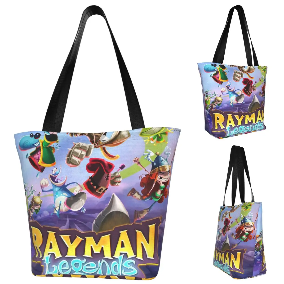 حقيبة تسوق من ألعاب الرسوم المتحركة Rayman Legends حقيبة كتف من القماش ذات سعة كبيرة للمتسوقين وحقيبة يد للبقالة للنساء