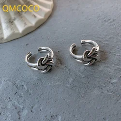 QMCOCO Vintage Woven Winding Line Knot Rings For Women Adjustable Opening Silver Color Rings Punk Jewelry Accessories
