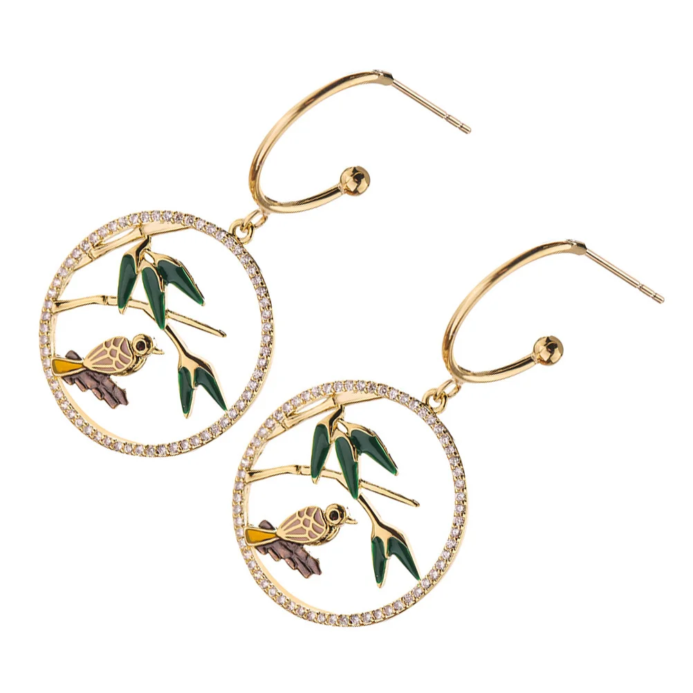 

1Pair Colorful Retro Painted Bird Earrings Dangle Earrings Durable Rust Resistant Reusable for Women Daily Wear