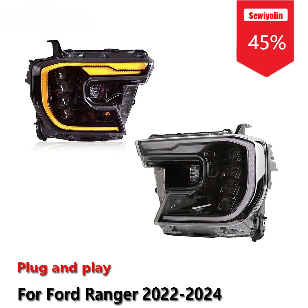 

Sewiyolin автомобильные светодиодные фары в сборе для Ford Ranger 2022-2024 противотуманные фары DRL тормозной указатель поворота Plug and Play