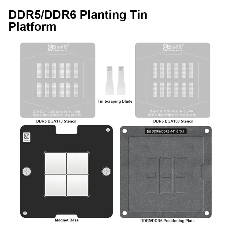 AMAOE DDR5/DD6 BGA Reballing Stencil dla BGA170 BGA180 Układ pamięci wideo Grafika Tin Planting Steel Mesh IC Solder Template