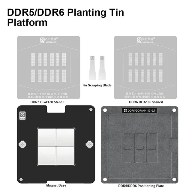 AMAOE DDR5/DD6 BGA Reballing Stencil dla BGA170 BGA180 Układ pamięci wideo Grafika Tin Planting Steel Mesh IC Solder Template