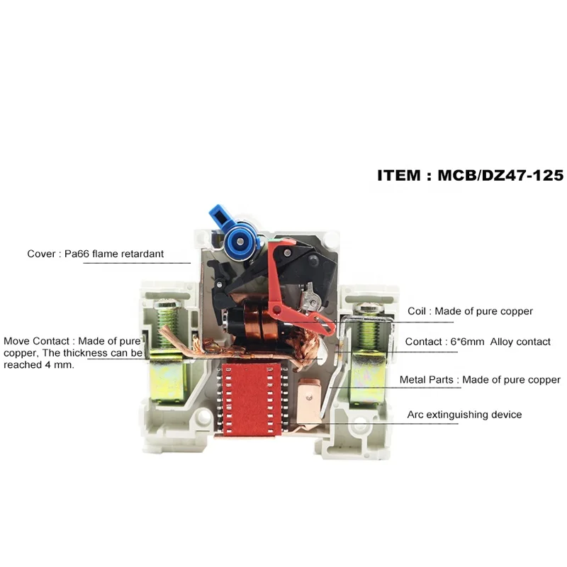 태양광 DC DZ47-125 원폴 mcb 스위치, 고품질 구리, DC 회로 차단기, 80A, 100A, 125A, 500V, 1000V