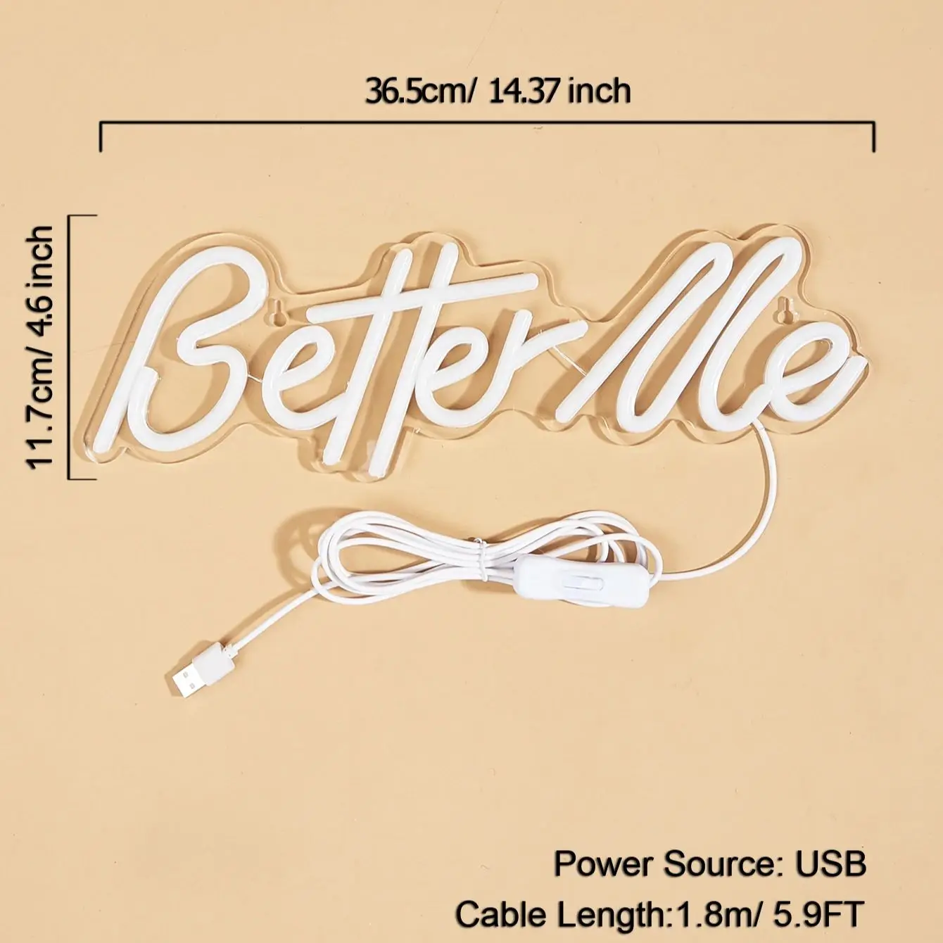 Chi-buy LED Better Me USB Powered Neon Signs Night Light 3D Wall Art Bedroom Room Decor Lamp Signs Birthday Gift