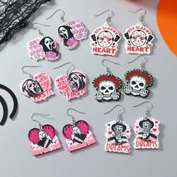 1 pairs of Halloween earrings, European and American ins, dark and funny pink ghost earrings, fashionable and creative letter