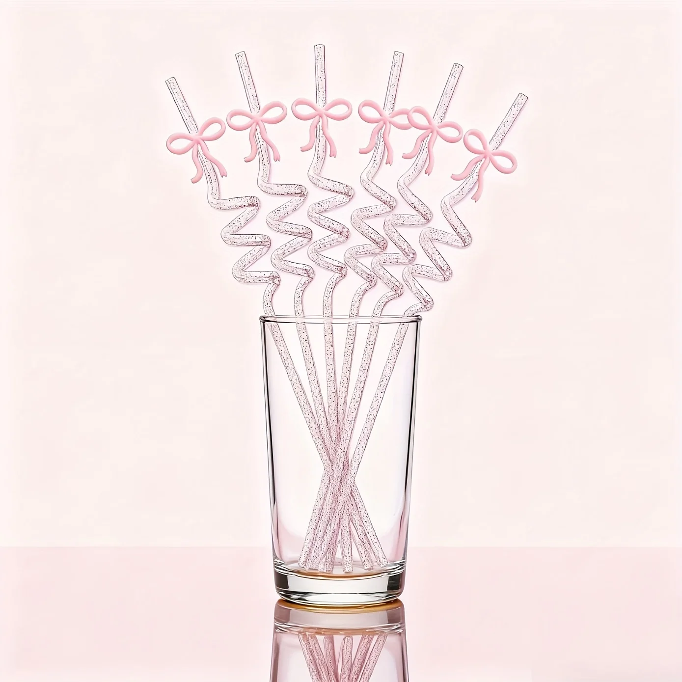 Pailles à nœud rose 6/9 pièces-pailles à boire en plastique réutilisables avec un Design d'arc élégant, résistantes aux aliments et durables pour les fêtes, les mariages, Bi