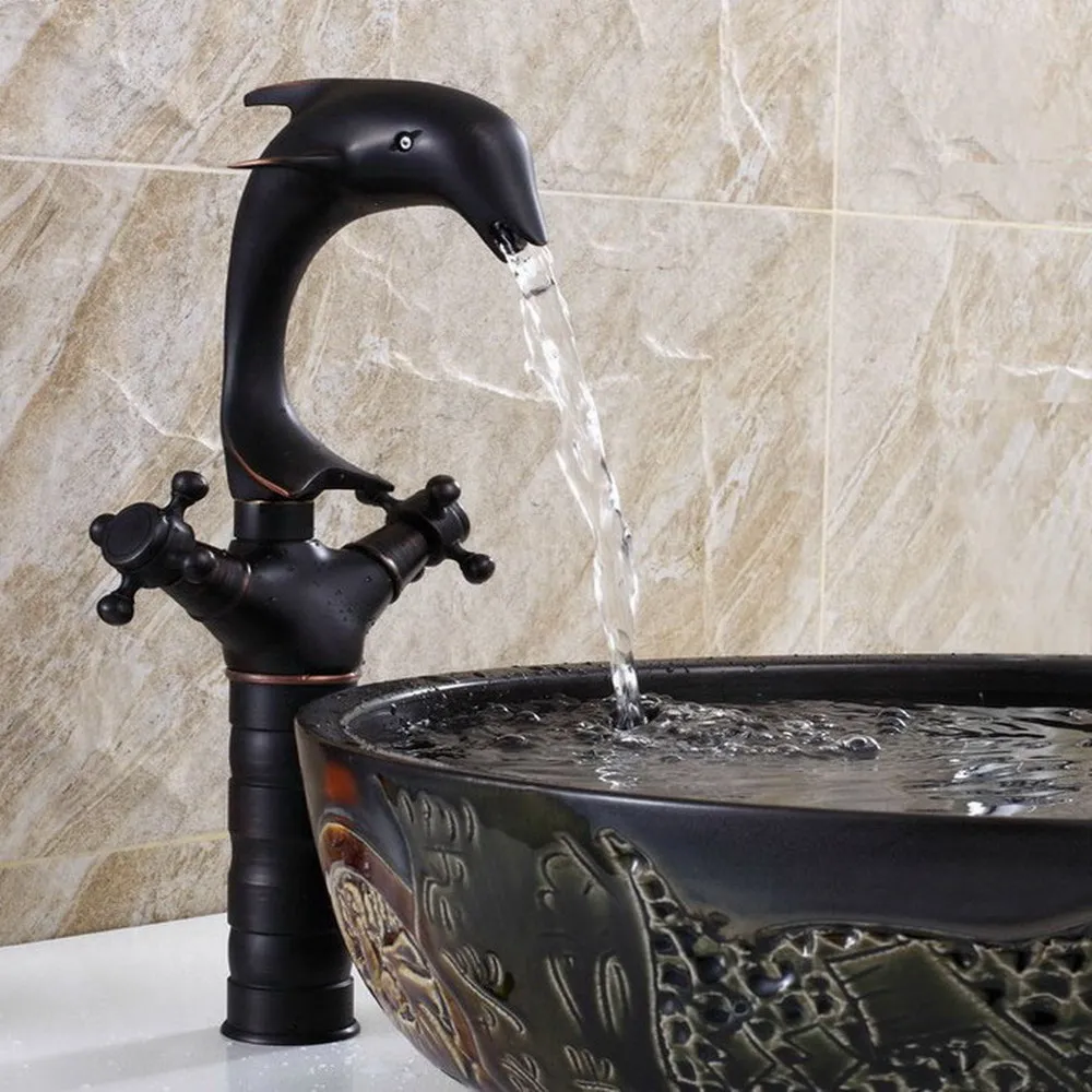 

Black Oil Rubbed Bronze Antique Brass Animal Dolphin Style Kitchen Wet Bar Bathroom Vessel Sink Faucet Swivel Spout Mixer Tap Si