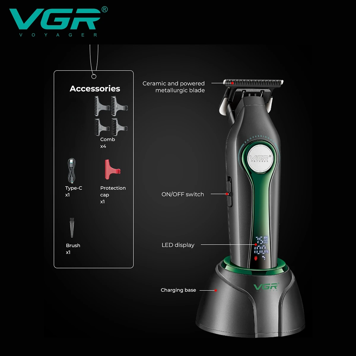 VGR Hair Trimmer Professional Clipper Rechargeable Hair Cutting Machine BLDC Motor Barber Haircut Electric Trimmer for Men V-993