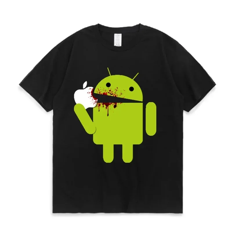 Men's Short Sleeve T-shirt, Summer Printed T-shirt, Android Eat an Apple Logo, Funny Fashion Cotton Top