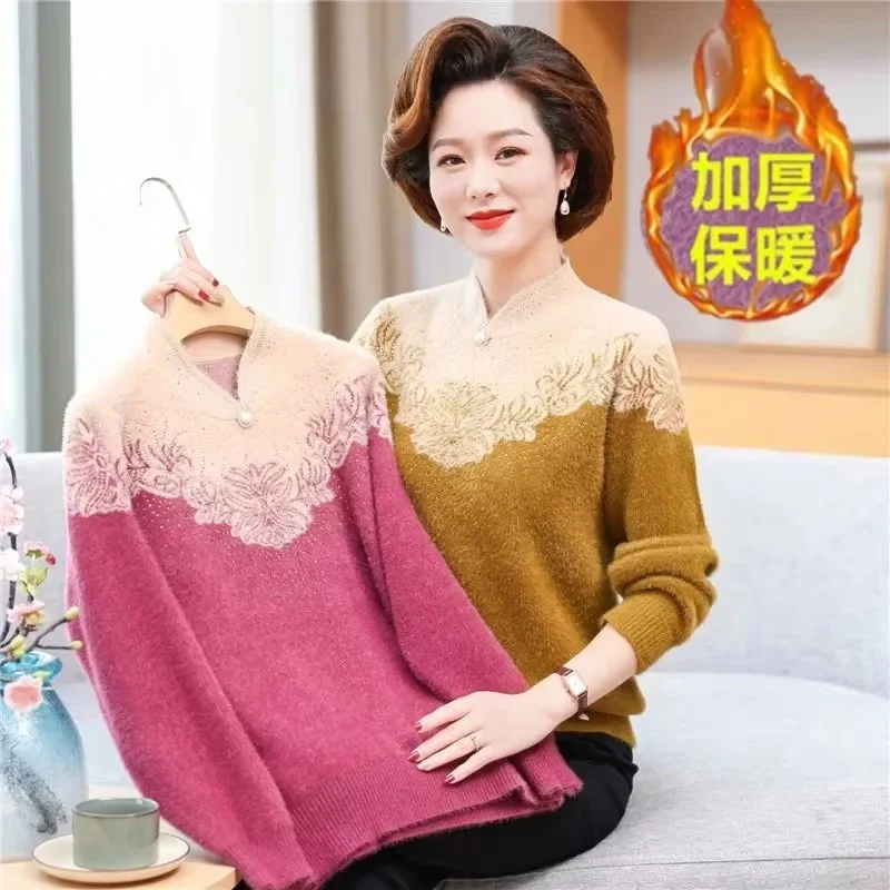 女性用ハーフハイカラーニットセーター,ルーズフィット,厚手,ニットトップ,ラージサイズ,4XL,秋冬