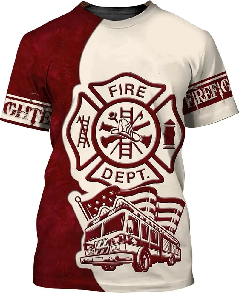 

Firefighters Extinguish The Fire Graphic Men's Short Sleeve T-shirts 3d Print Fashion Oversized T Shirt Street Loose Casual Tops