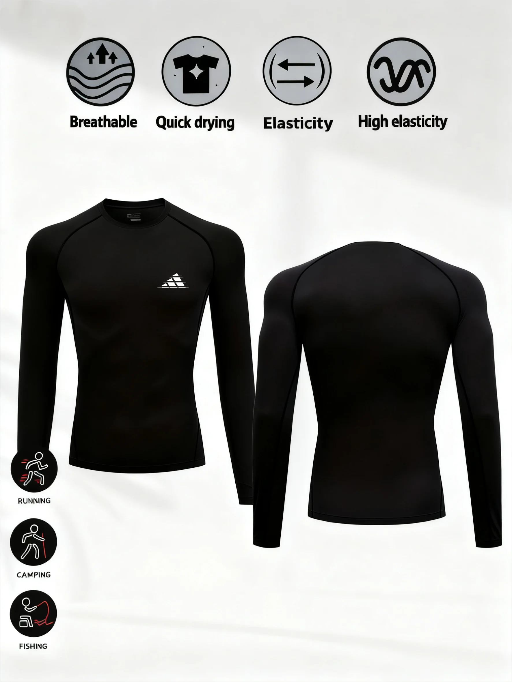Men Sport T-shirt Quick Dry Triangular print Running Shirt Long Sleeve Compression Top Gym T Shirt Men Fitness Tight Rashgard ﻿