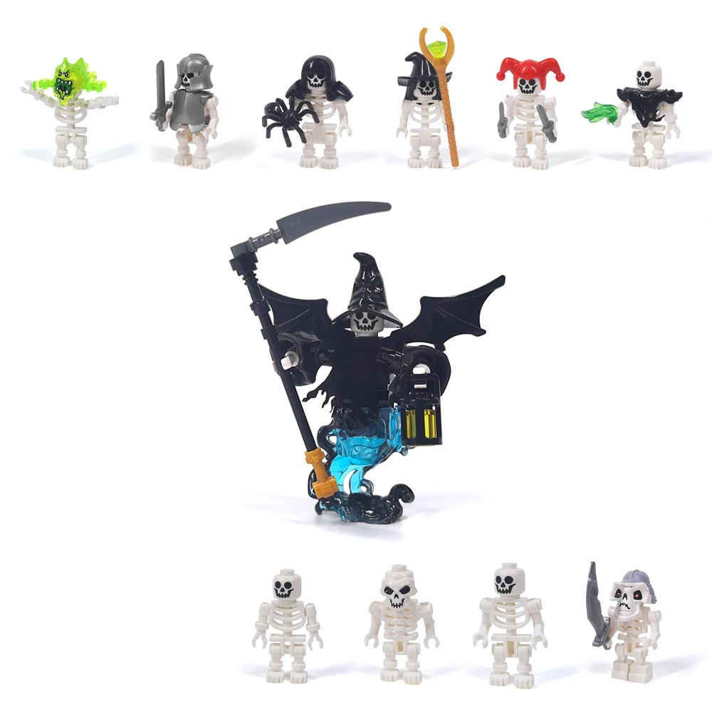 MOC-Bausteinmodelle, erschreckende Halloween-Skelett-Soldaten, Death Reaper Scythe, Flammenskelettpferd, Kindergeschenke