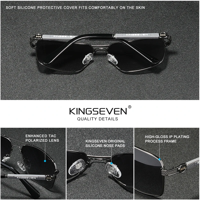 KINGSEVEN Design Sunglasses For Men/Women New Polarized UV400 Coating Optical Lens Auto Reset Square Frame Driving Eyewear