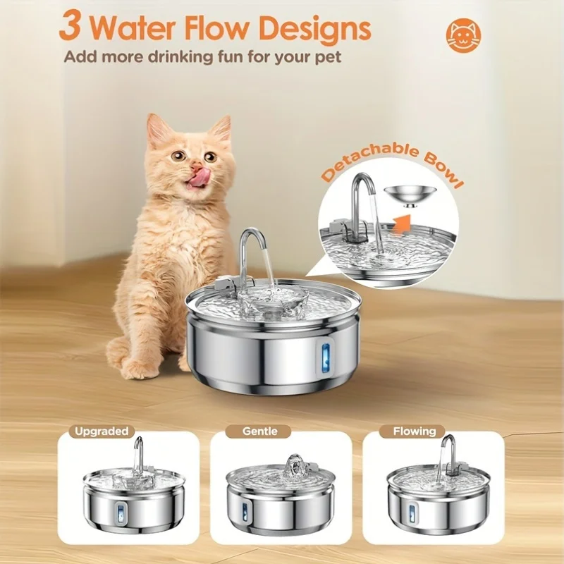 3.2L Stainless Steel Pet Water Fountain With Visible Window Filtration System Automatic Cat Fountain for Cats/Dogs Drinking Bowl