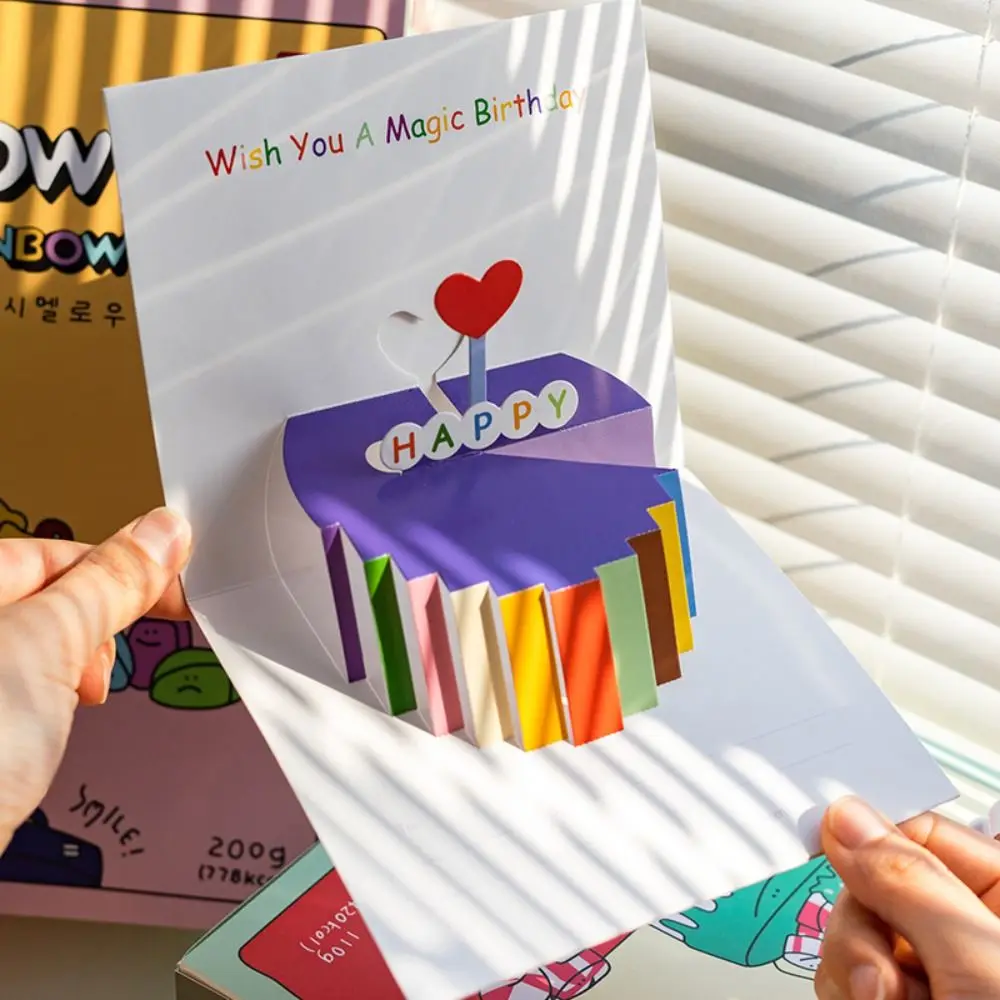 Handwriting 3D Birthday Cake Cards Invitation Blessing Birthday Pop-Up Cards Thank You Folding Birthday Greeting Cards