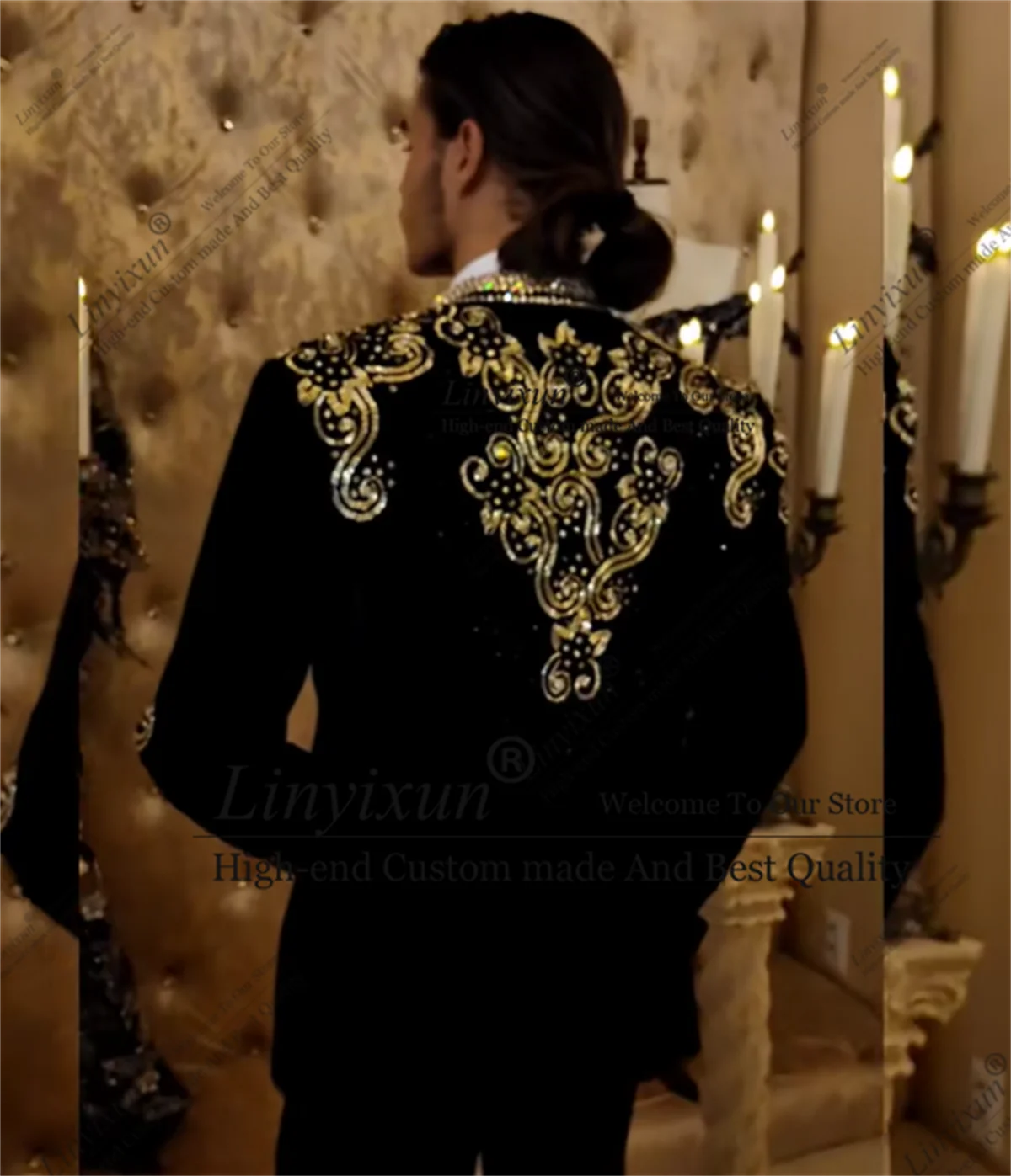 Luxury Gem Embroidered Lapel Tuxedos Men Suits 2 Pieces Sets Male Prom Blazers Customzied Luxury Beaded Crystal Costume Homme