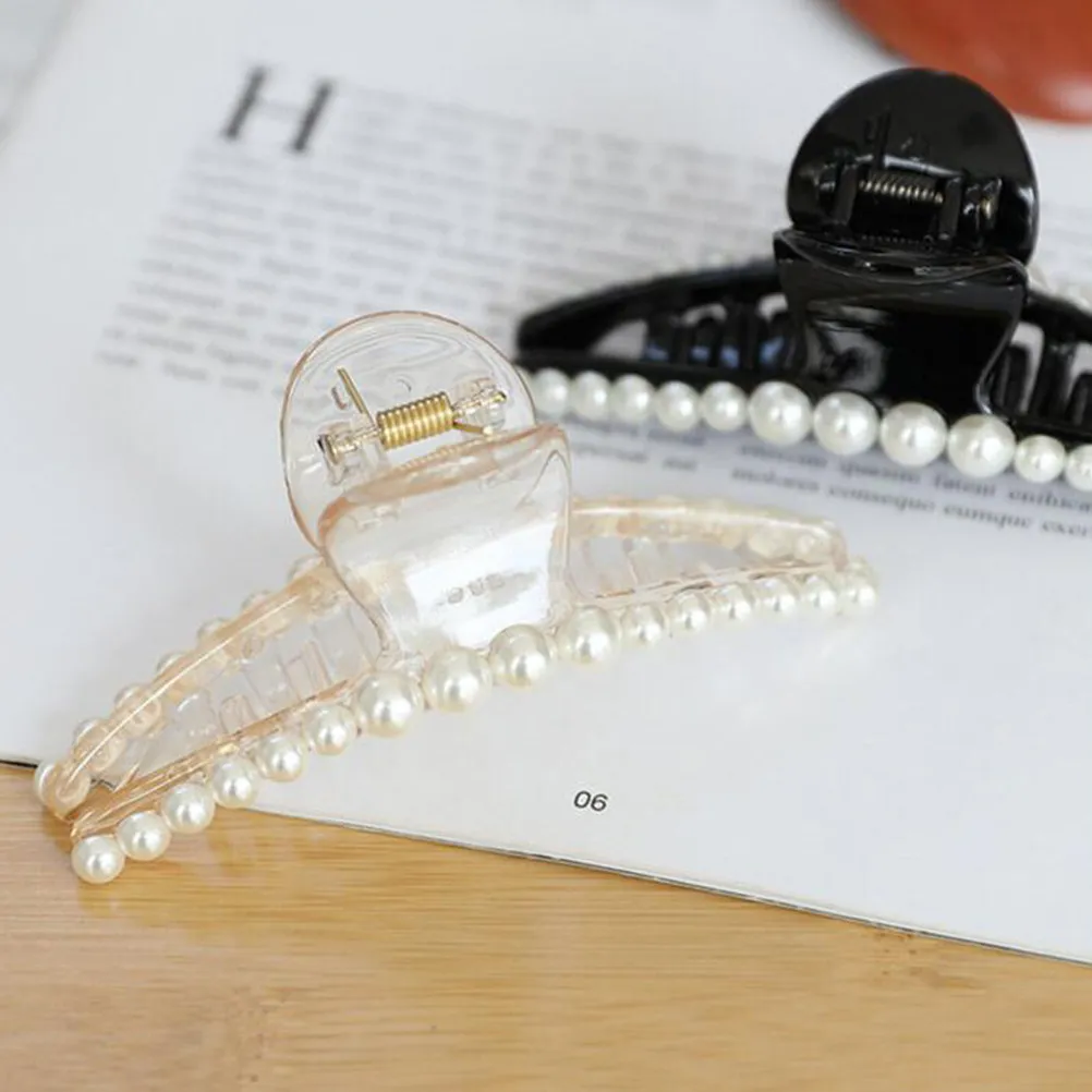 

2Pcs Hair Claws Pearls Durable Plastic Simple Chic Clips for Everyday Use Hair Accessories for Women White Black