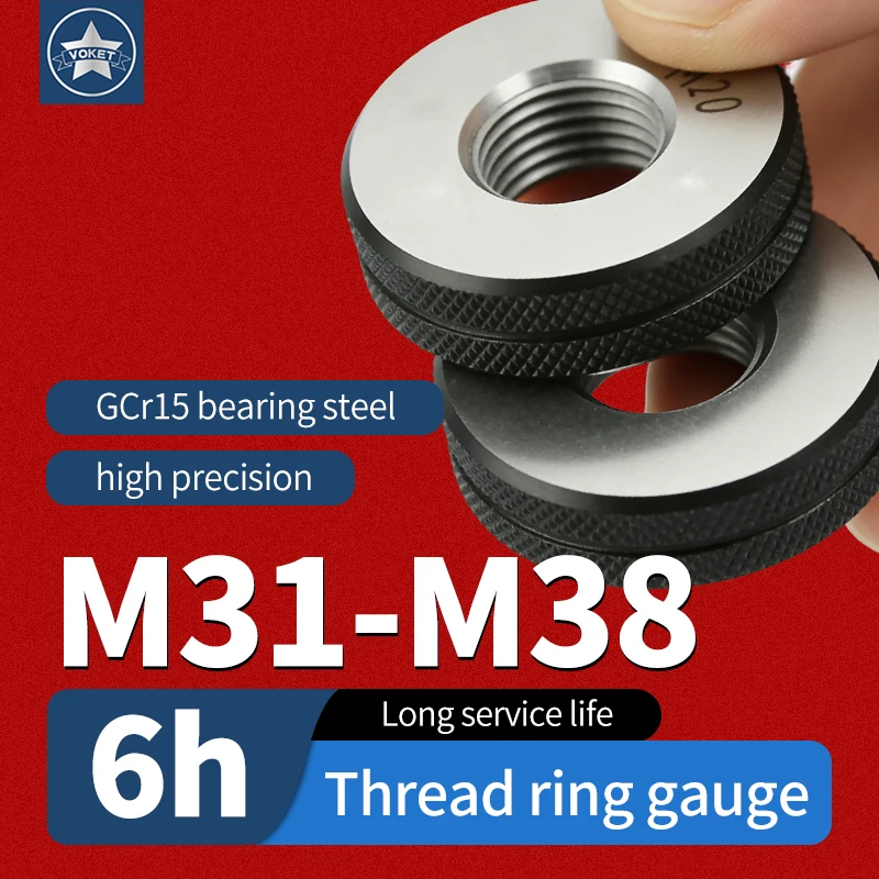 

VOKET Taps 1SET(1*GO+1*NOGO) 6h M31-M38 Metric Fine Tooth Thread Ring Gauge tooX0.5/0.75/1/1.25/1.5/2/3