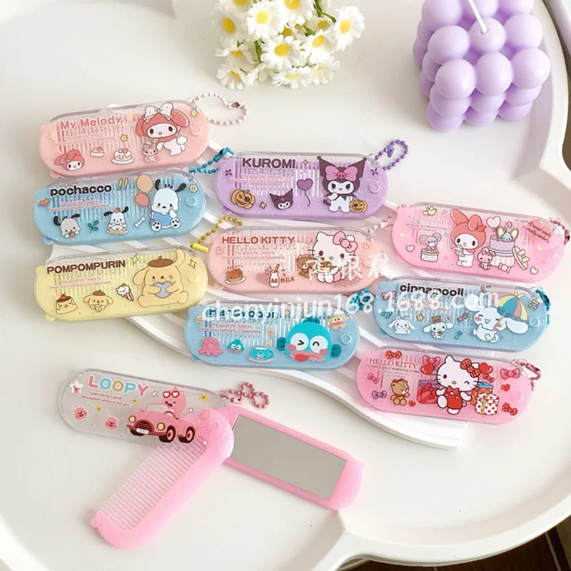 

Новое складное зеркало Kawaii Sanrio Hello Kitty Cinnamoroll Kuromi Melody, мини-портативное зеркало для макияжа, подарки для девочек, детские игрушки