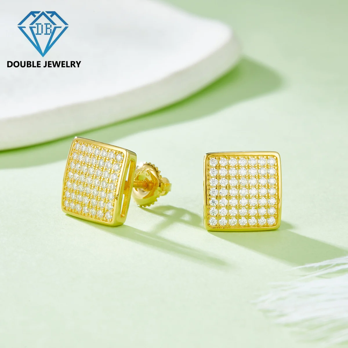 Boucles d'Oreilles en Diamant Moissanite Plaqué Or Jaune et Argent Sterling 925, Bijoux de Mariage pour Couple