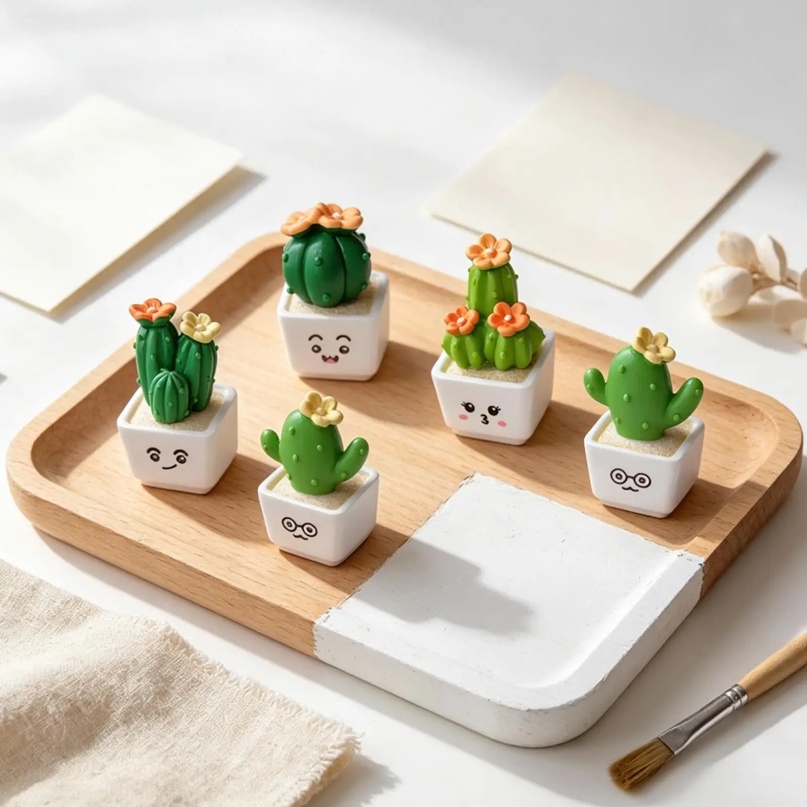 Mini Cactus Figurines 4 Pieces Cute Fake Cactus Bonsai Decoration Tiny Resin Plant Figures For Home Apartment Living Room Study