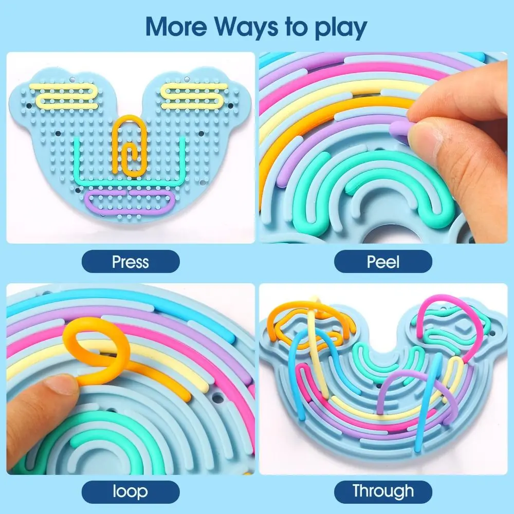 New Silicone Sensory Activity Board Double-Sided 12 Strings Fidget Toy Stress Relief Calming Rainbow Sensory Toys Kids Adults