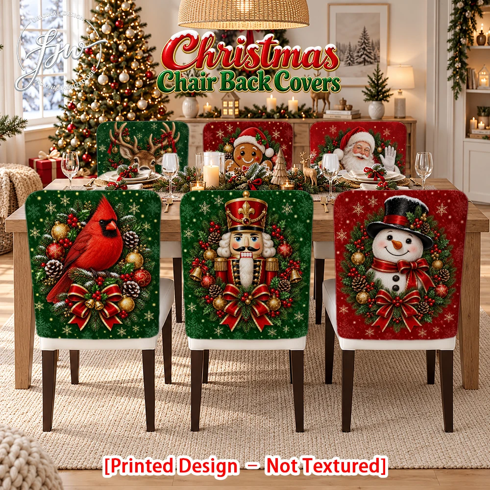 2/4/6pc Christmas Chair Back Covers Festive Holiday Dining Chair Slipcovers with Snowman Santa Nutcracker Designs