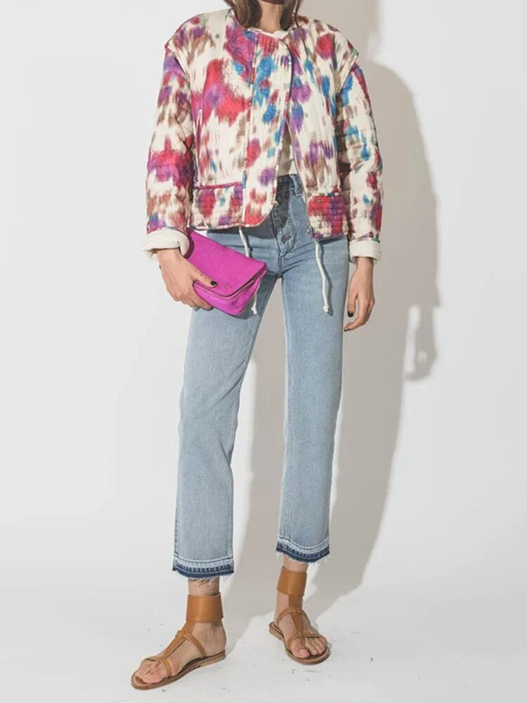 

FDEY 2025 new designer style niche European station new white high-end tie-dyed silk cotton jacket