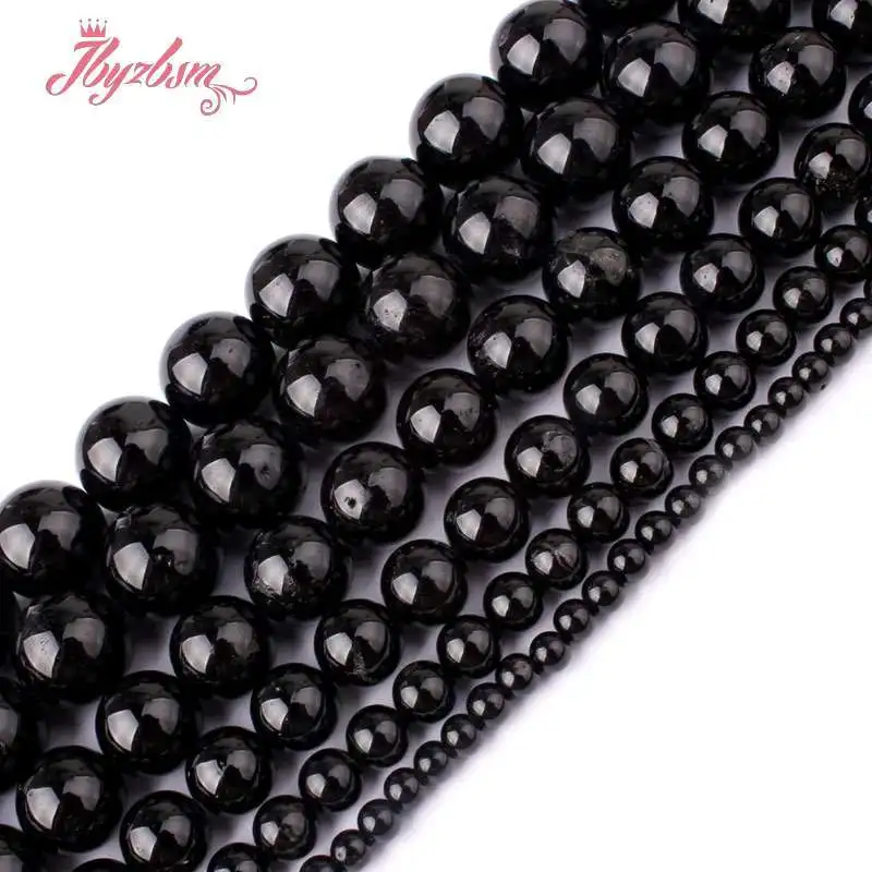 

Natural Black Tourmaline Round Loose Stone Beads for DIY Necklace Bracelats Jewelry Making Strand 15" 4/6/8/10mm