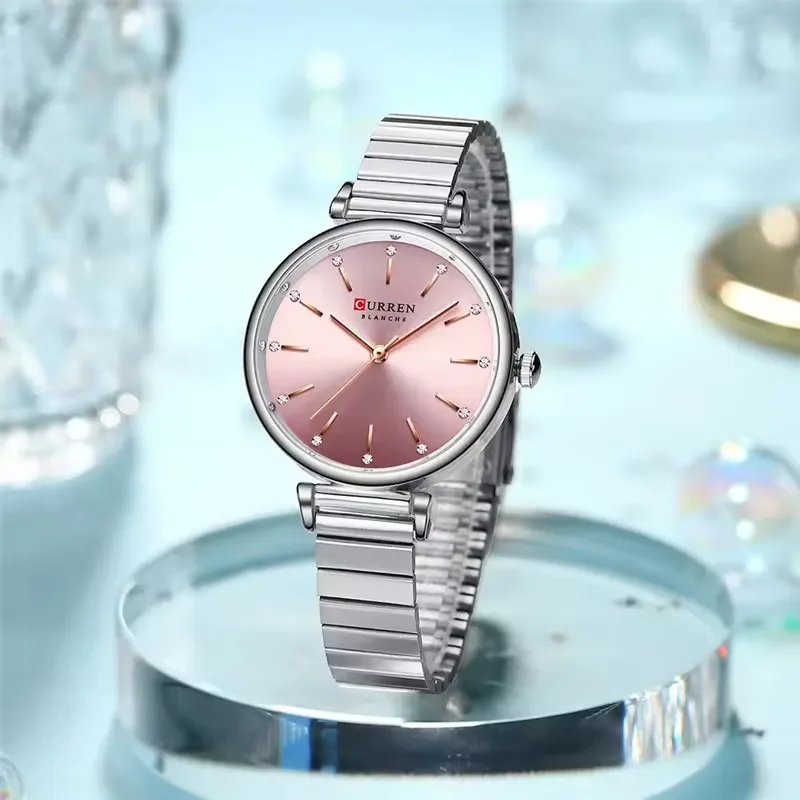 Reloj CURREN 9081 exquisito de cuarzo para mujer, reloj redondo de plata y oro, reloj de lujo informal a la moda para mujer, relojes de mujer