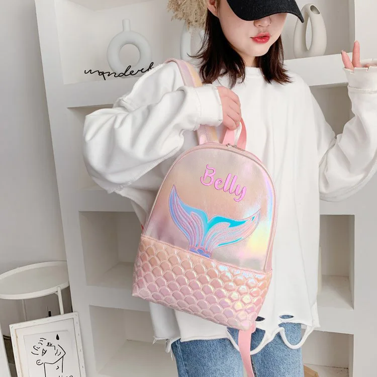 Personalized Mermaid Embroidered Backpack Custom Name Embroidery School Bag Book Bag Back to School Backpack Gift for kid