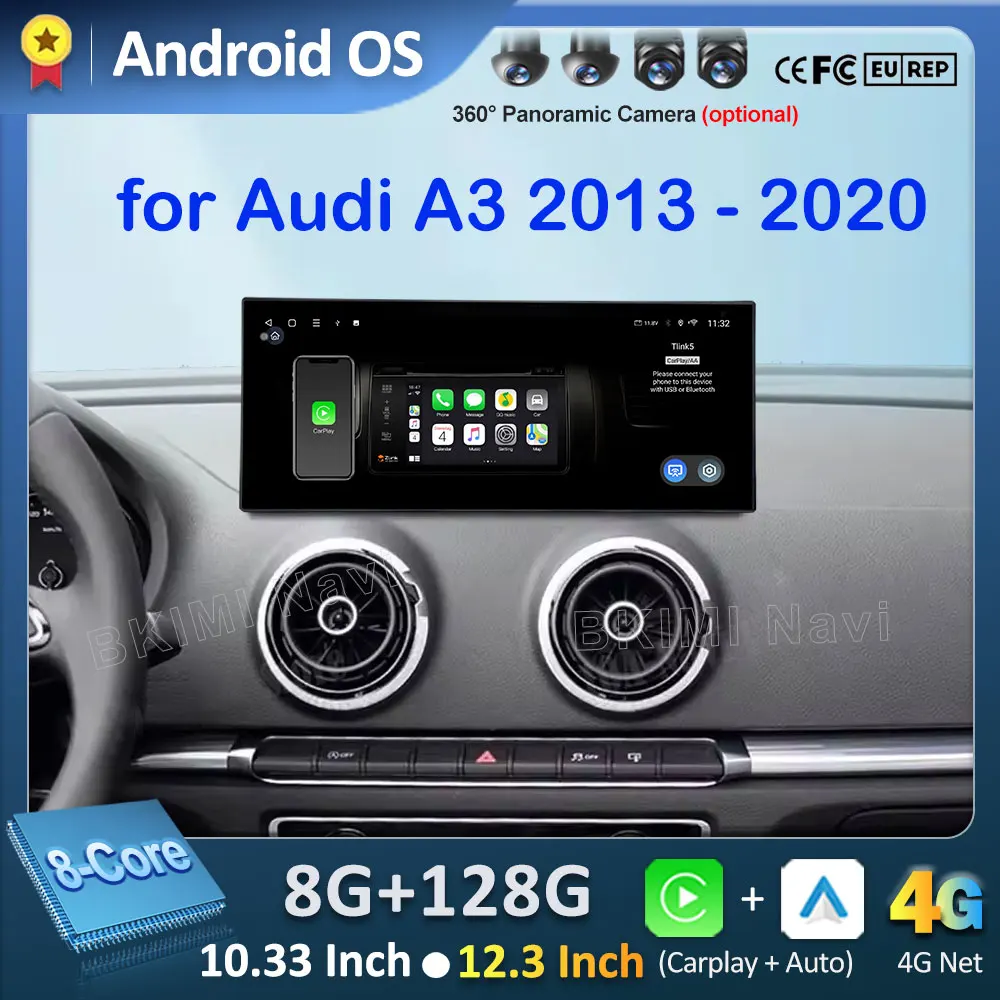 GPS Car Radio for Audi A3 2013 - 2020 Audio Multimedia  Video Player Wireless Carplay Android 16 DSP Stereo 4G WIFI QLED Screen