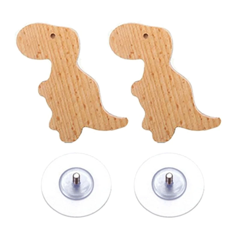 Set of 2 Dinosaur Shaped Drawer Handle Easy Install Entryway Hanger Hook Rack for Hallway and Foyer Organization