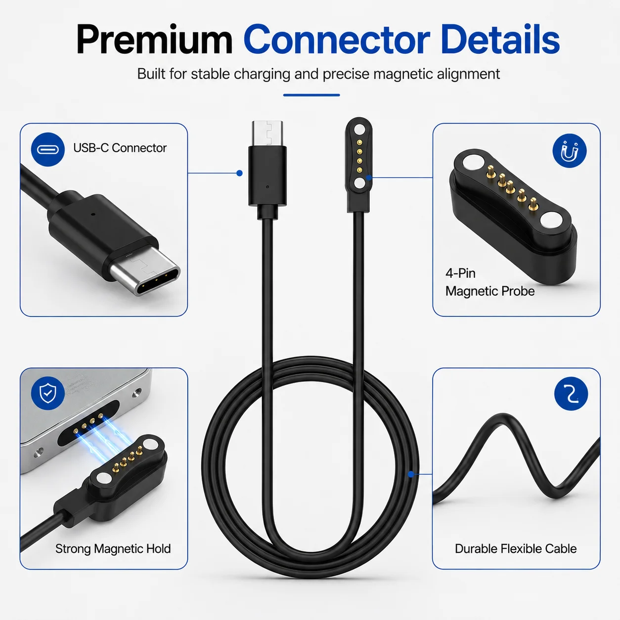 Magnetic Charging Cable for PLAUD Note Pro AI PLAUD Note AI Voice Recorder USB-C 4-Pin Probe Charger 1m Replacement Cord