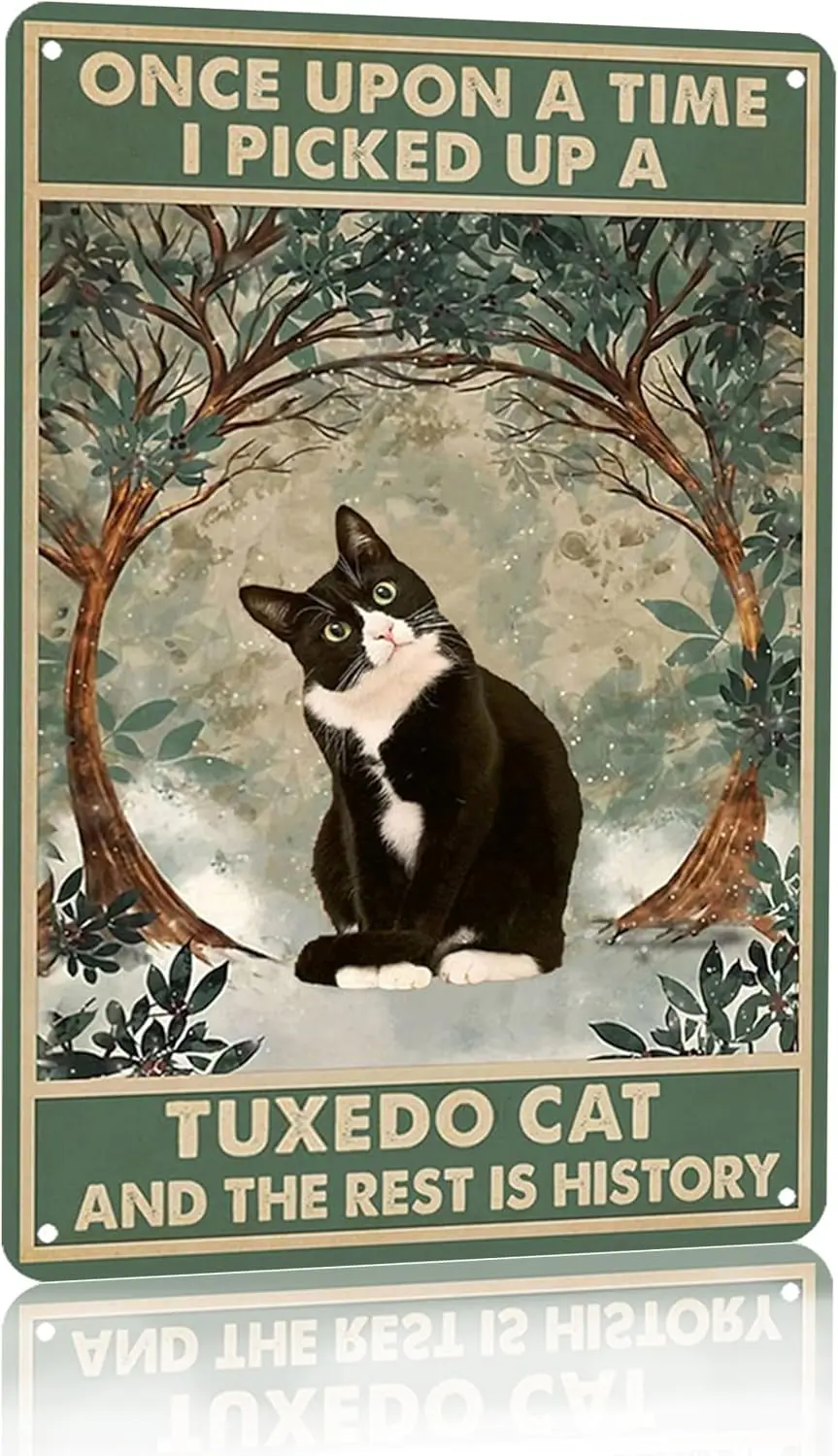 Funny Cat Sign Lovers Women Girls Gift Once Upon A Time I Pick Up Tuxedo Tin Wall Art for Home Living Room Bedroom Decor  (3033)