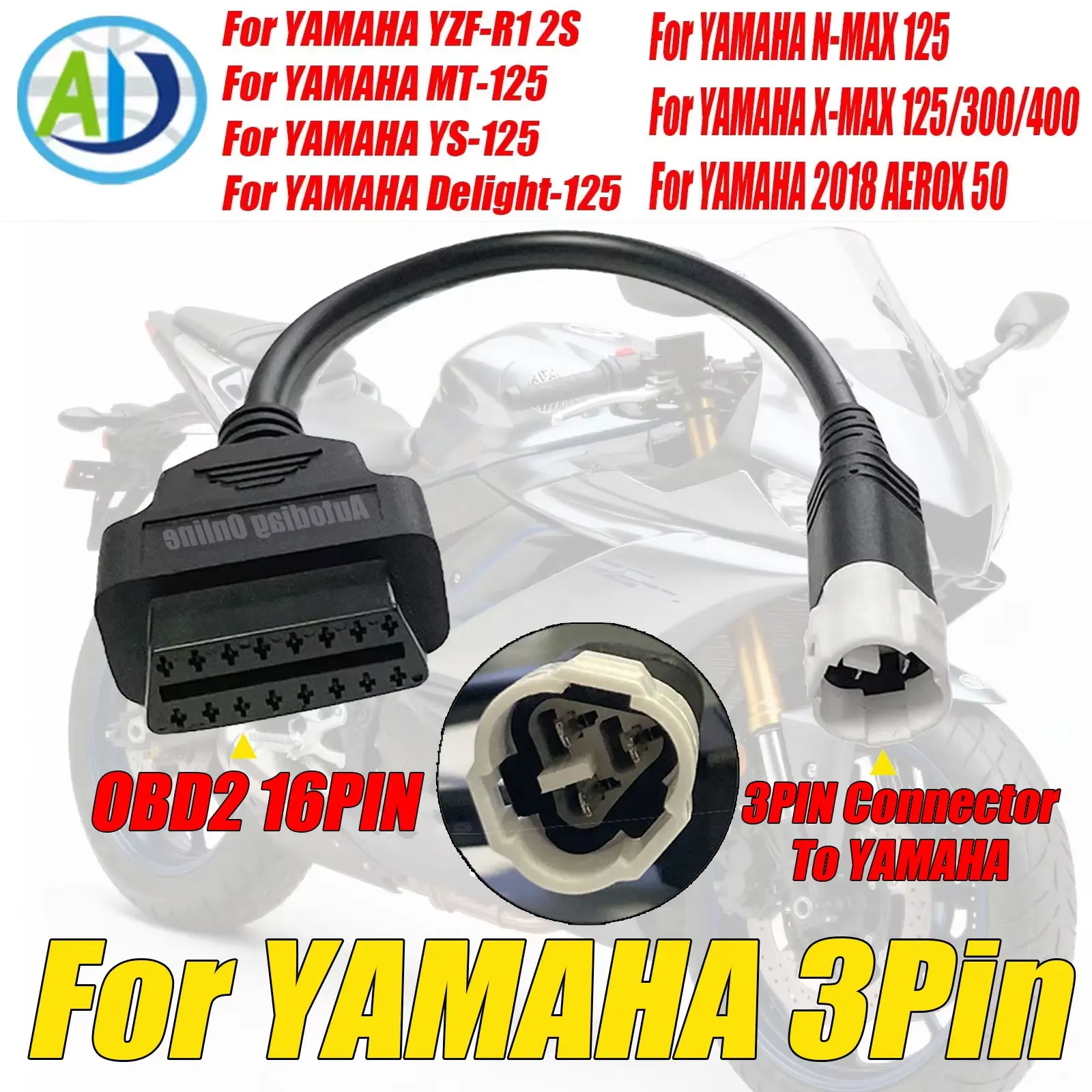 

OBD2 Diagnostic Cable For Yamaha 3 Pin for YZF-R1 2S,MT-125,YS-125,Delight-125,N-MAX 125,X-MAX 125/300/400 OBD2 Cable For Yamaha