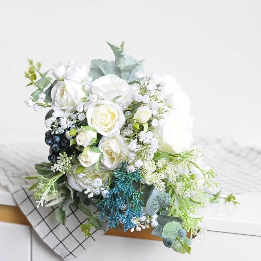 Gedroogde Bloemen, Bruidsboeket Bruiloft Bloemen Boho Boeket Roest Wit Blauw, Gedroogde Bloemen